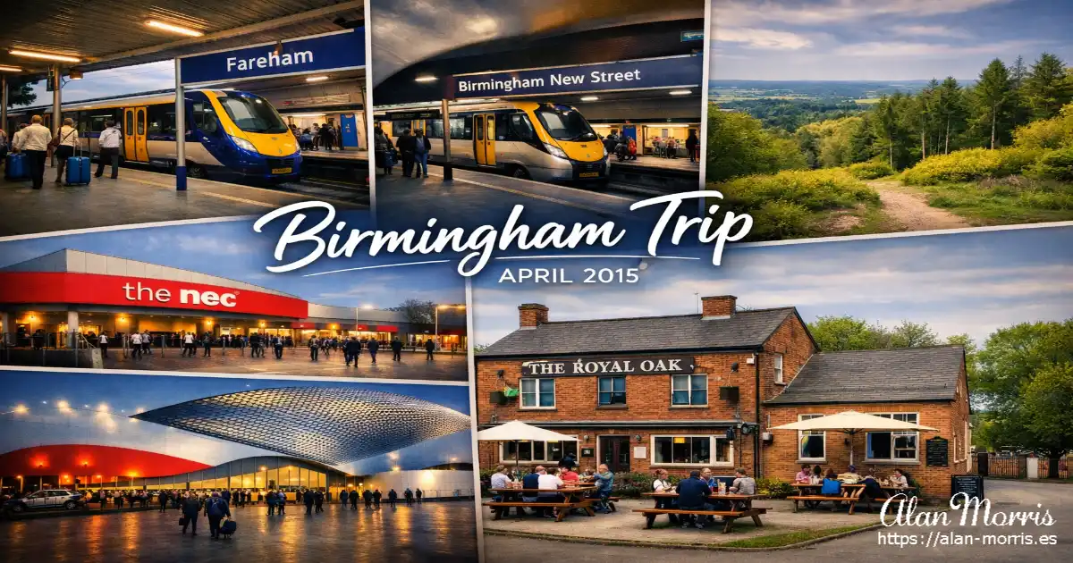 Collage banner showing Fareham Station, Birmingham New Street, Lickey Hills, NEC Centre, Royal Oak Pub Catshill