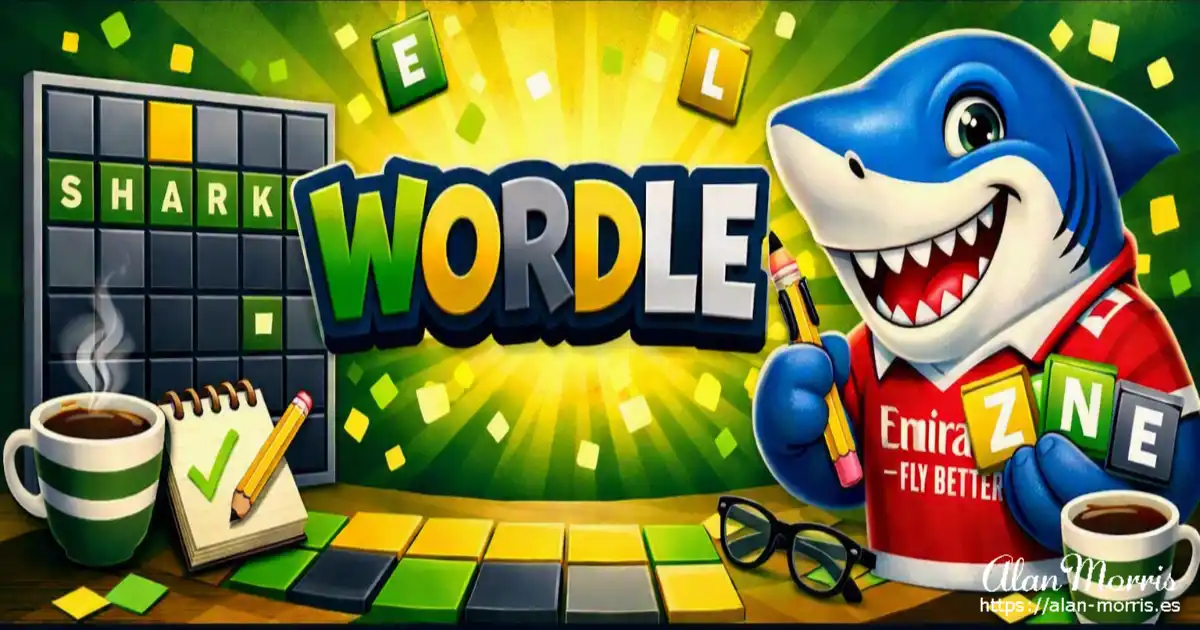 Shark character playing Wordle.
