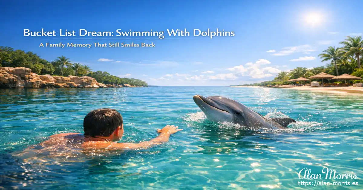 Swimming with a dolphin at Discovery Cove during a family day in Orlando.