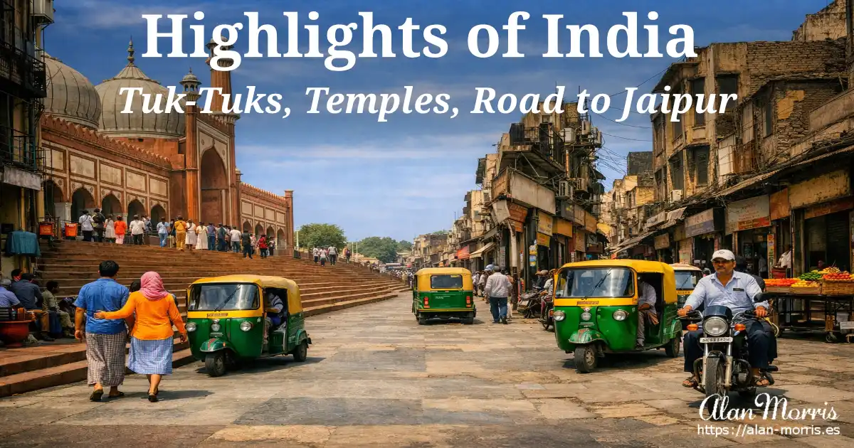 Jama Masjid and Old Delhi Street in midday light.