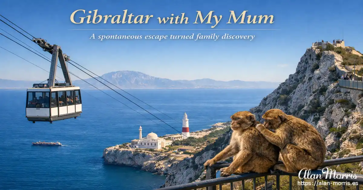Cable car on Gibraltar with Barbary macaques looking on.