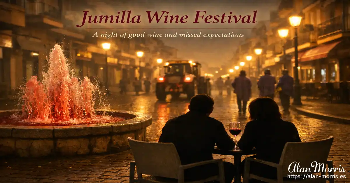 Wine fountain and a night in Jumilla after a parade.