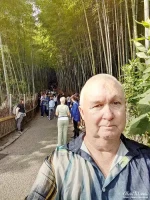 Alan Morris on path through the Arashiyama Bamboo Forest.