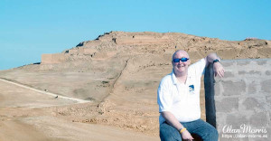 Alan Morris sat on a wall at the Pachacamac complex. Alan Morris sat on a wall at the Pachacamac complex.