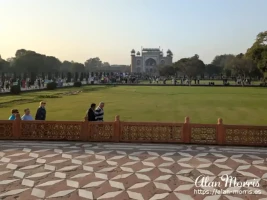 View from the Taj Mahal looking back towards the entrance gate. View from the Taj Mahal looking back towards the entrance gate.